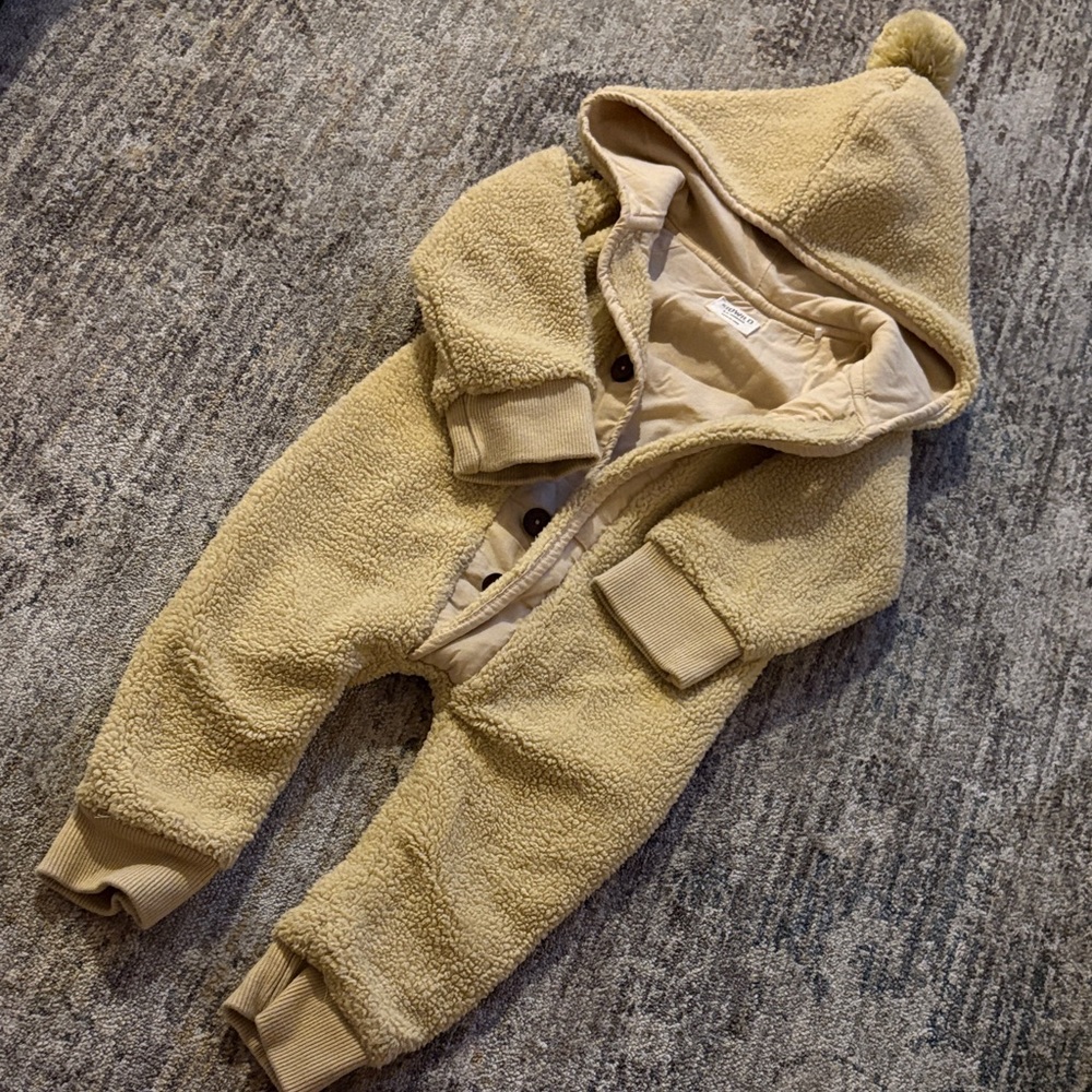 KidWILD Cozy Tan Hooded Baby Jumpsuit